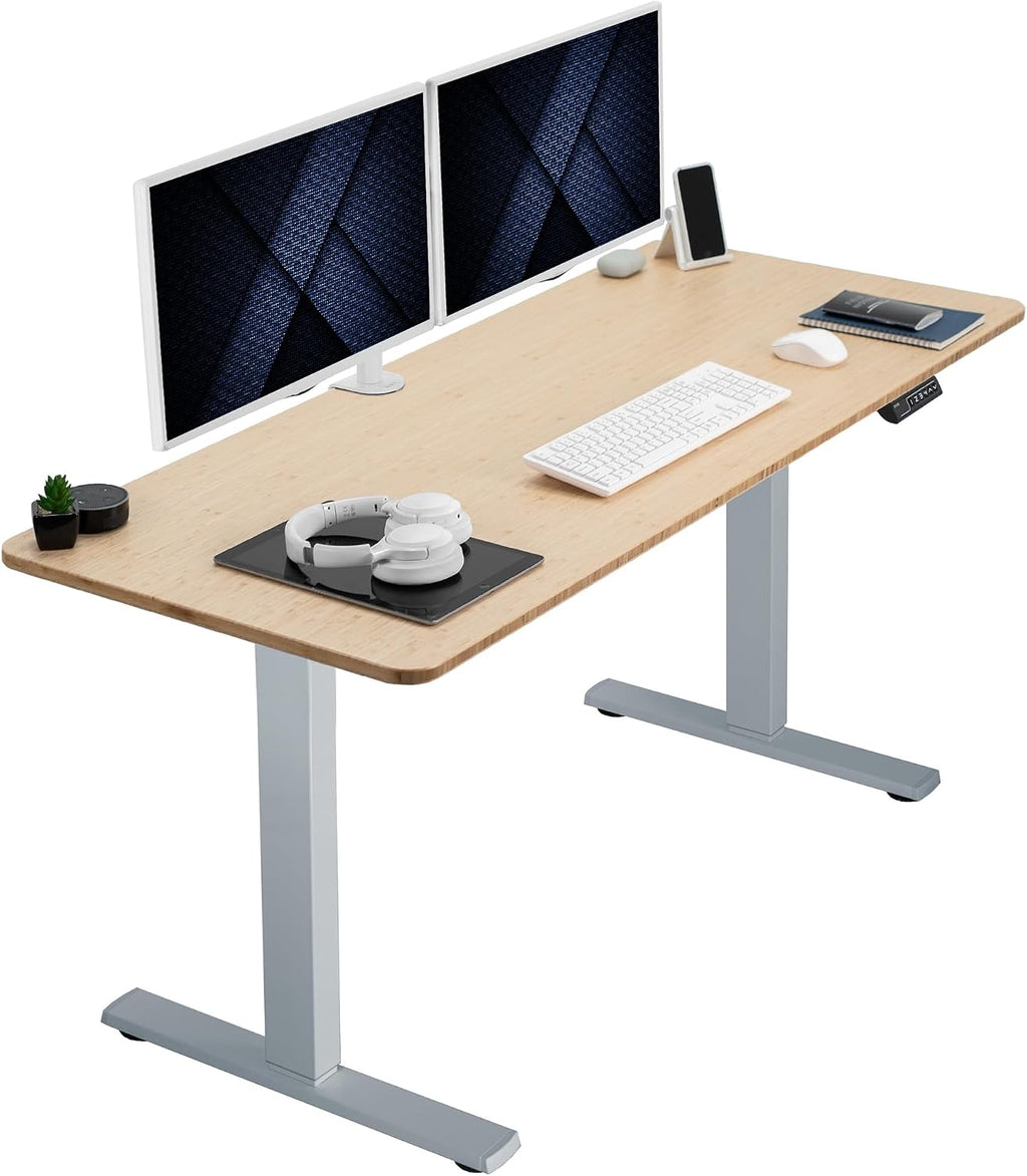 VIVO Electric 60 x 24 in Real Bamboo Standing Desk, Memory Height Adjustment