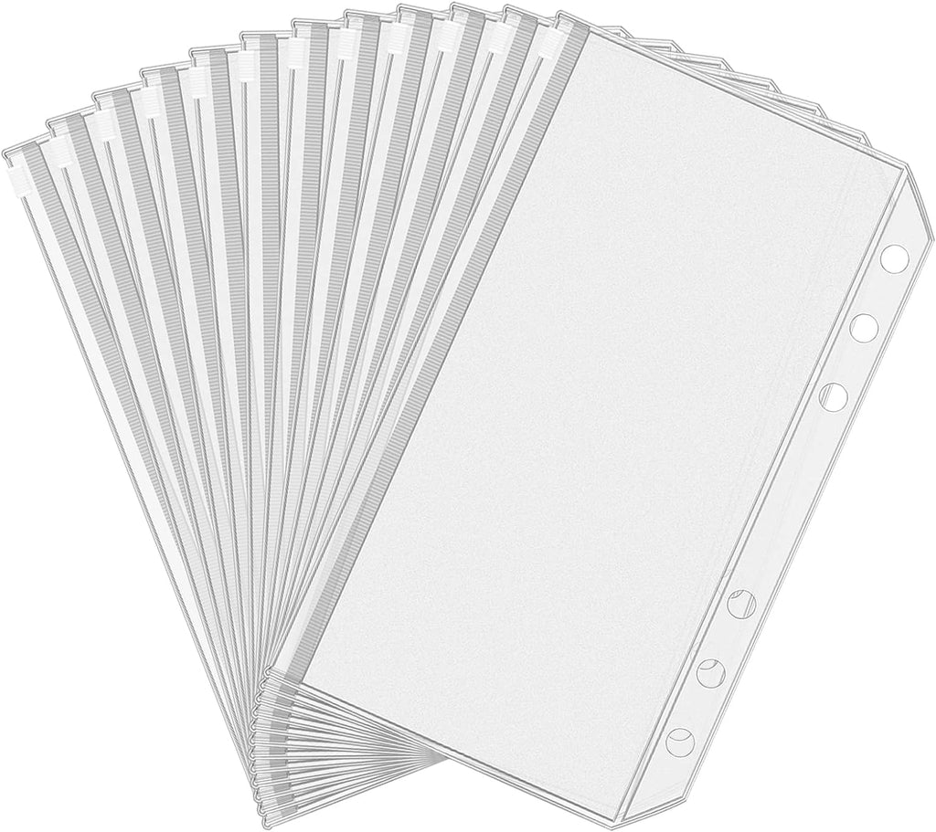 Antner 12pcs A6 Size Binder Pockets 6 Holes Budget Cash Envelopes for Budgeting, Clear Zipper Folders Loose Leaf Bags for A6 6-Ring Budget Binder, Waterproof PVC Document Pouch Filing Bags