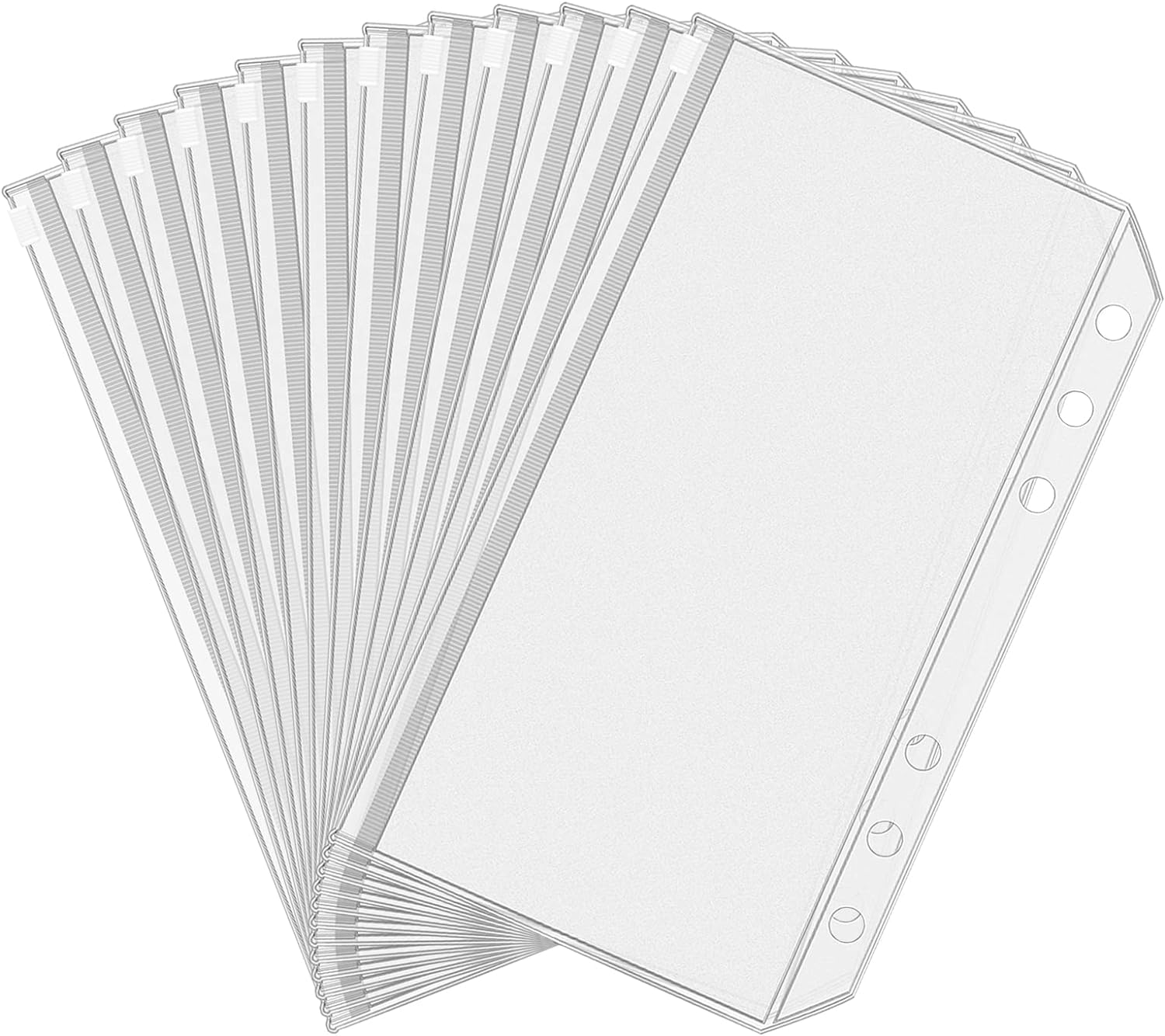 Antner 12pcs A6 Size Binder Pockets 6 Holes Budget Cash Envelopes for Budgeting, Clear Zipper Folders Loose Leaf Bags for A6 6-Ring Budget Binder, Waterproof PVC Document Pouch Filing Bags