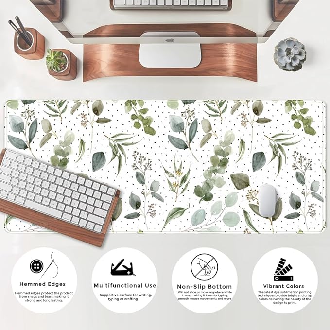 Green Mouse Pad Boho Desk Mat, Speckled Textured Greens Cool Aesthetical Mouse - Image 5
