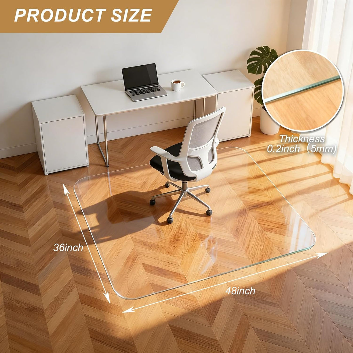 Vicwe Glass Chair Mat for Carpet, 36"x48" Tempered Glass Office Cha...