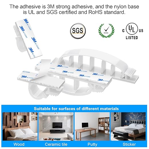 XHF 30pcs Adhesive Cable Wire Clips Kit White, Outdoor Cable Management Wire - Image 3