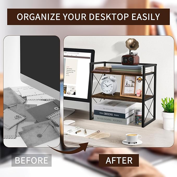 YINMIT Desktop Shelf Organizer, 2 Tier Office Shelves, Wood Desk Organizer - Image 5