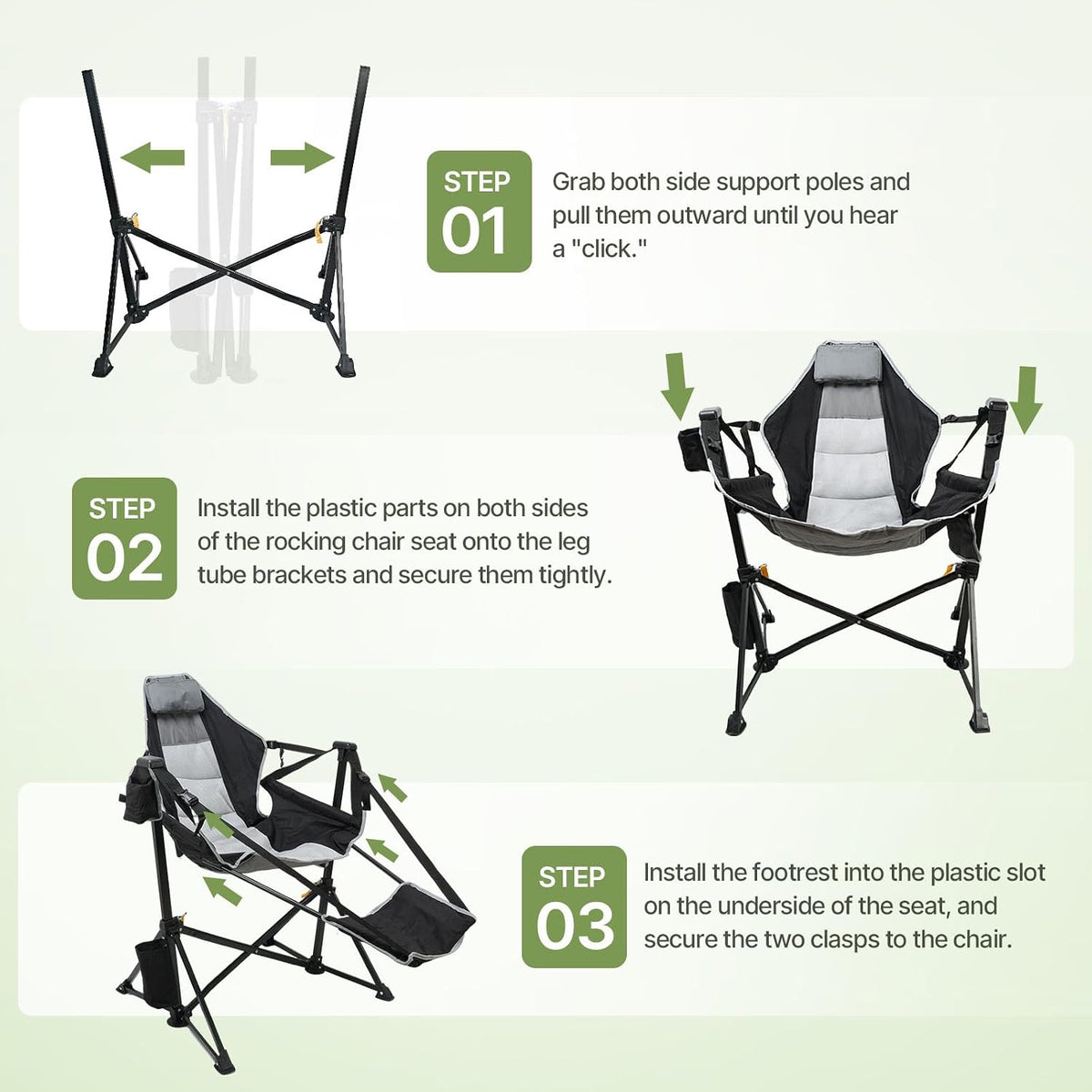 Suteck Hammock Camping Chair with Footrest,500LBS Rocking Chairs, 2Pack