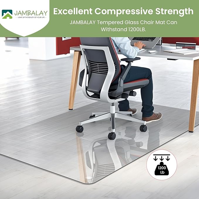JAMBALAY 55″×46″ Tempered Glass Chair Mat, Heavy Duty Glass Office Floor Mat - Image 7