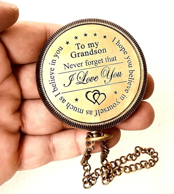 Gift for Grandson Brass Compass Engraved Quote | Memory Present to My Grandson - Image 2