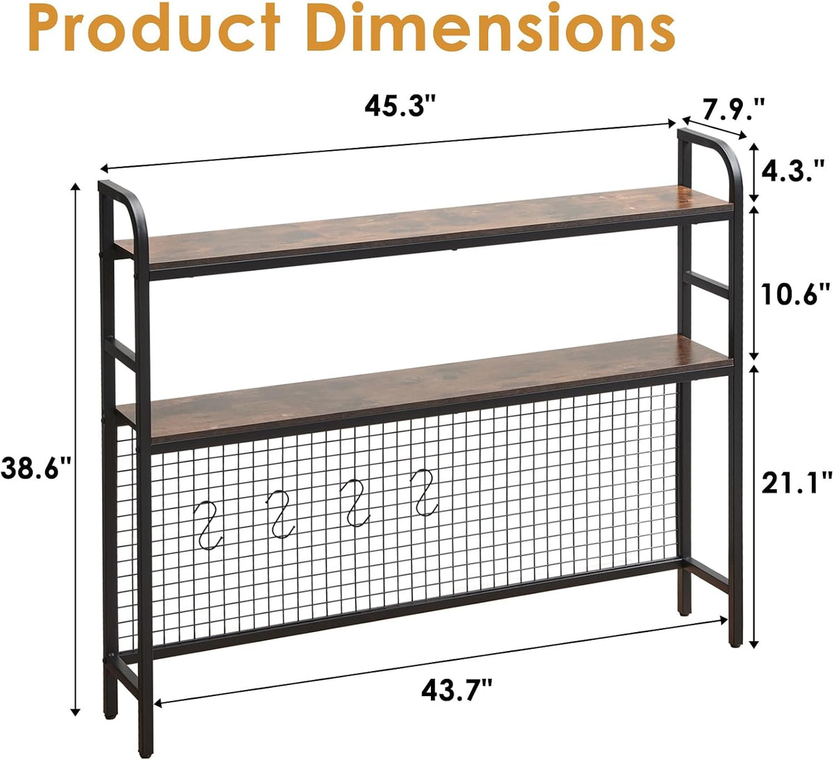 Desk Shelf, 45.3” Desktop Organizer Shelf with Grid Panel and Hooks, Desk Hut...