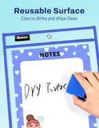 SUNEE 30 Packs Oversized Reusable Dry Erase Pocket Sleeves with 2 Rings, 10 Assorted Colors 10x14 Ticket Holders, Clear Plastic Sheet Protectors, Teacher School Classroom Supplies
