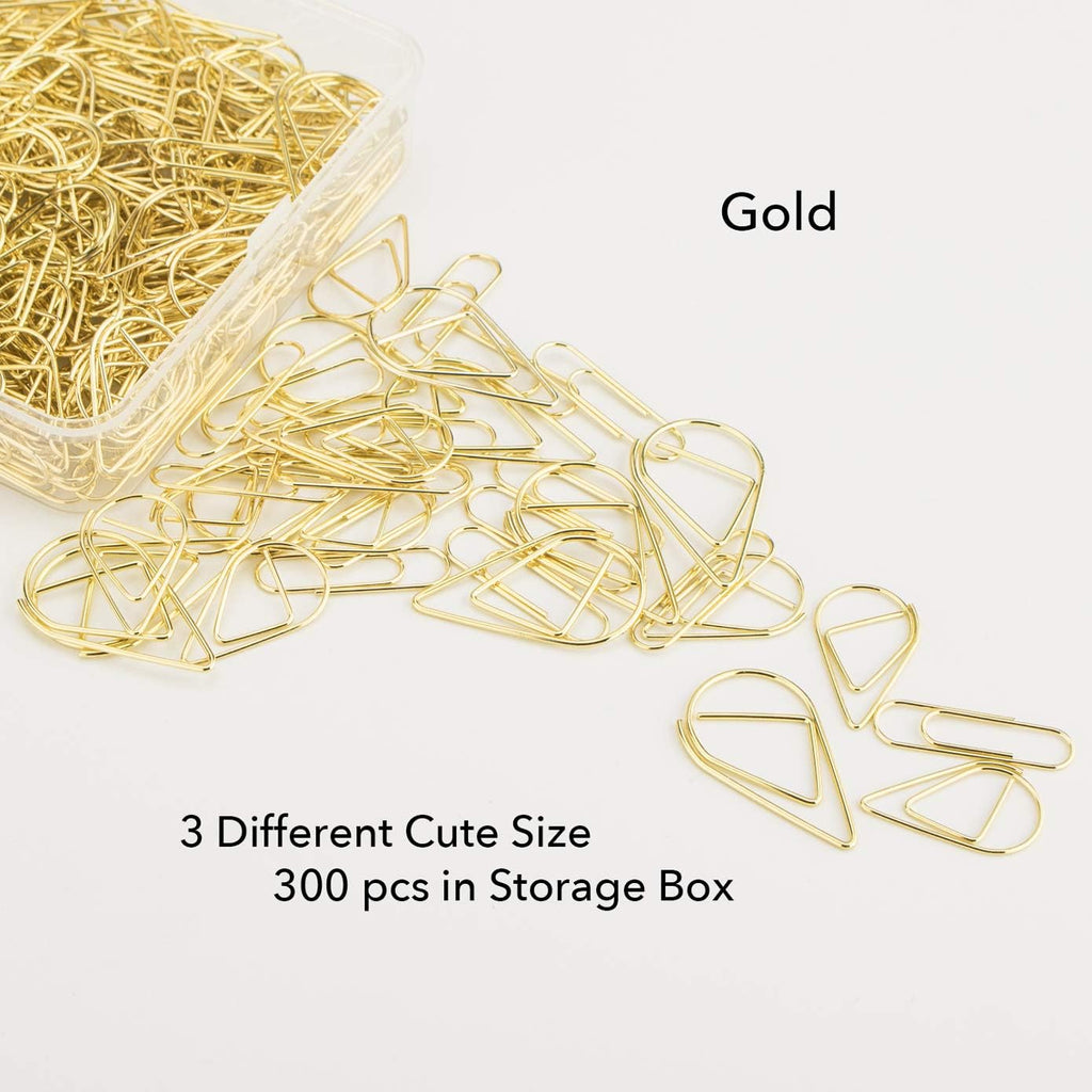 300 Pcs Cute Gold Teardrop Paper Clips Bulk Assorted Sizes