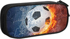 Boys Pencil Case with Soccer Printed, Cool Fire & Water Portable Pen Bag Pouch by SNAPMADE