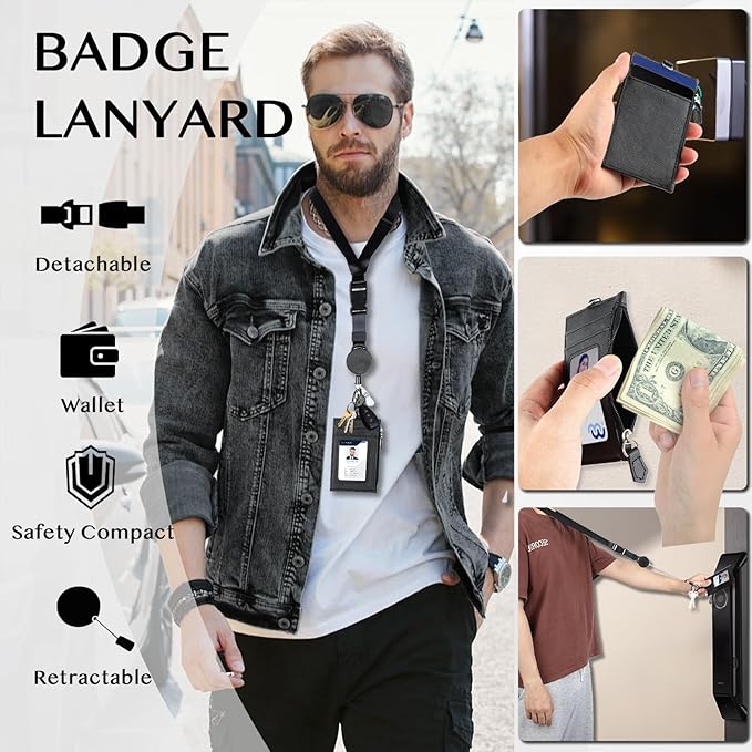DELSWIN Badge Holder with Retractable Lanyard, PU Leather ID Badge Card Holder - Image 7