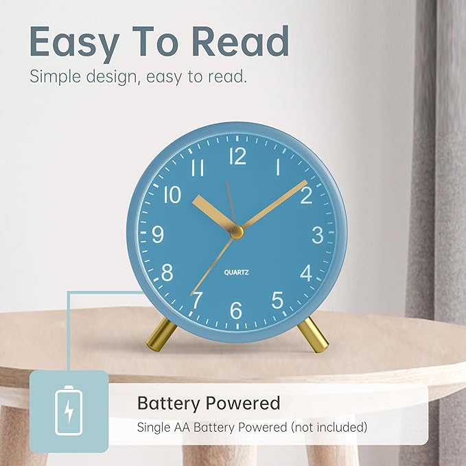 Analog Alarm Clock, 4 inch Super Silent Non Ticking Small Clock - Image 3