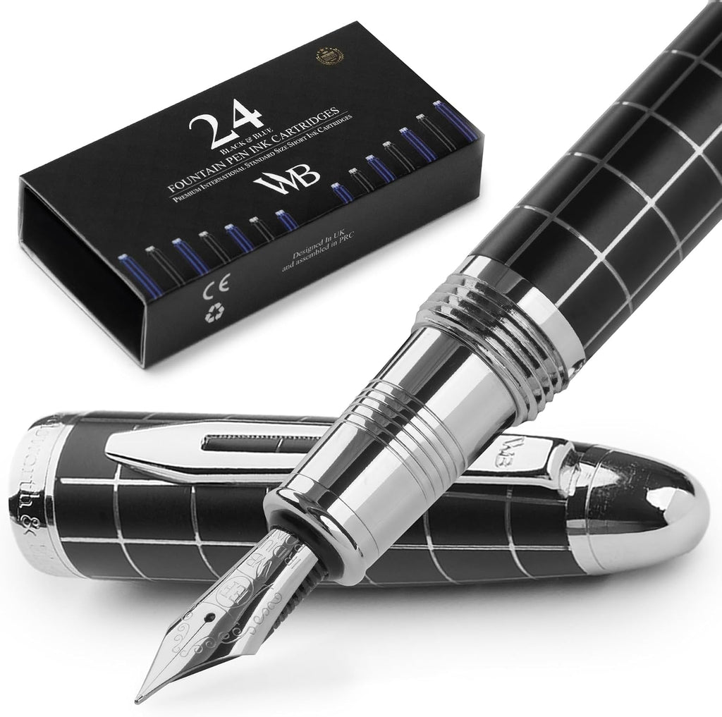 Wordsworth & Black Majesti Fountain Pen-, Luxury Case, Chrome Finish; Extra