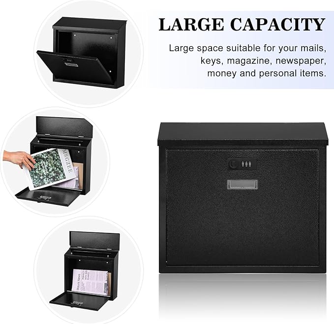 xydled Mail Boxes with Combination Lock, Locking Mailbox Wall Mounted, Security - Image 2