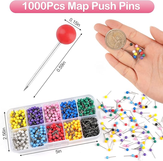 1000 Pcs Multi-Color Push Pins, Map Pins - Image 2