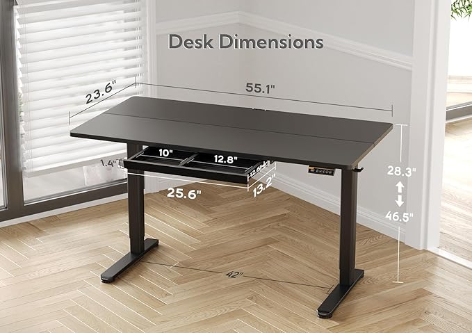 Claiks Standing Desk with Drawers, 55x24 Inch Electric Adjustable Height Stand - Image 3