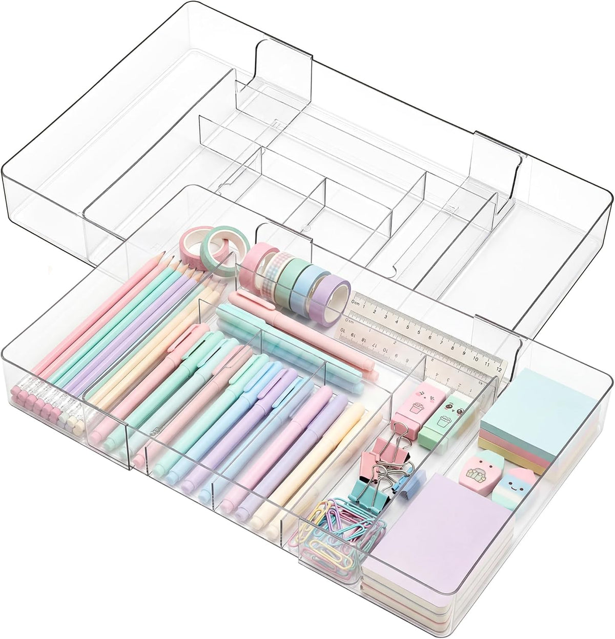 Briwooody 2 Pcs Expandable Drawer Organizer, Clear, 8 Compartments