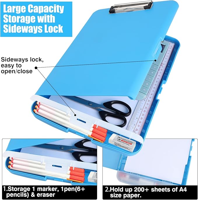 Blue Clipboard with Storage, TFDLCG zm Clip Boards 8.5x11 with Pen Holder - Image 3