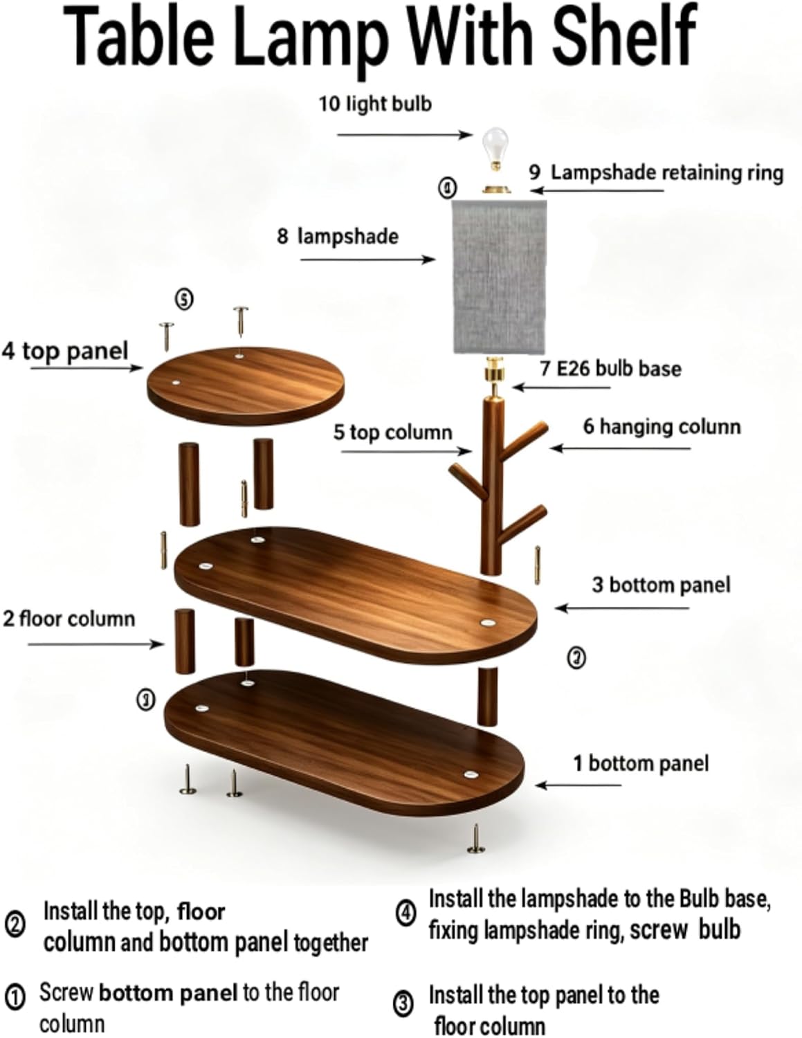 22" Desk Table Lamp with LED Bulb for Bedroom, Unique Wooden Tree Trunk