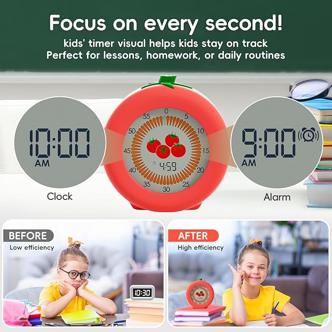 Tomato Visual Timer for Kids, 299-Minute Cute Kids Pomodoro Countdown Timer - Image 3