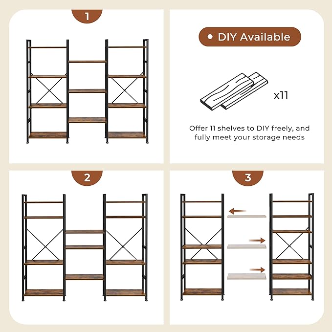 SUPERJARE Triple 4 Tier Bookshelf, Bookcase - Image 9