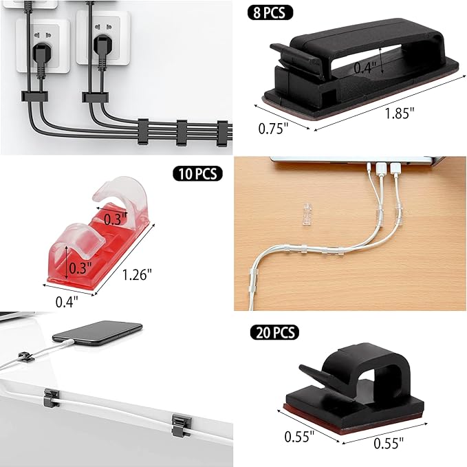 604 Pcs Cable Management Kit, 4 Cord Organizer Sleeve, 7 Cable Holder, 38 - Image 5