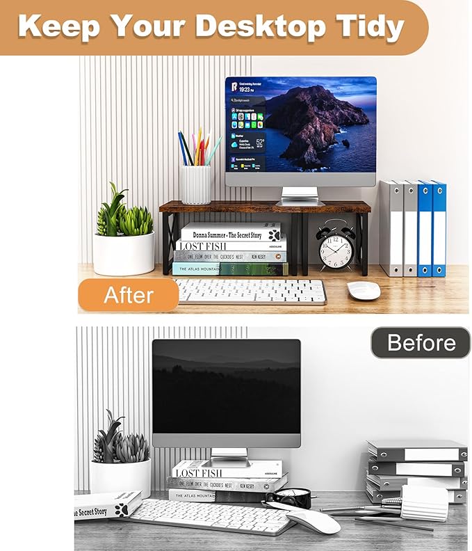 HavenlyYouth Desk Shelf, 2 Tier Wood Desktop Bookshelf, Adjustable Freestanding - Image 4