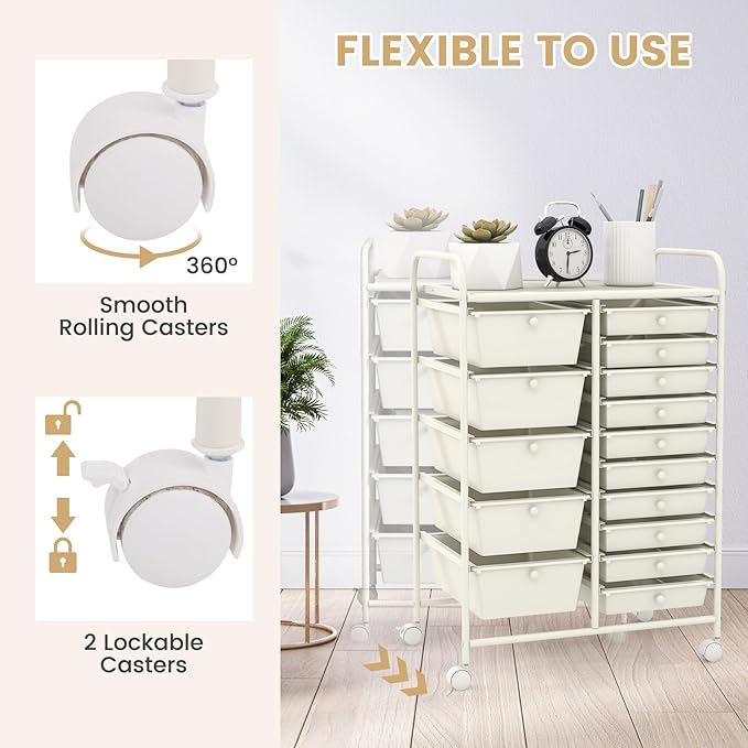 GOFLAME 15-Drawer Rolling Storage Cart, Craft Storage Cart - Image 5