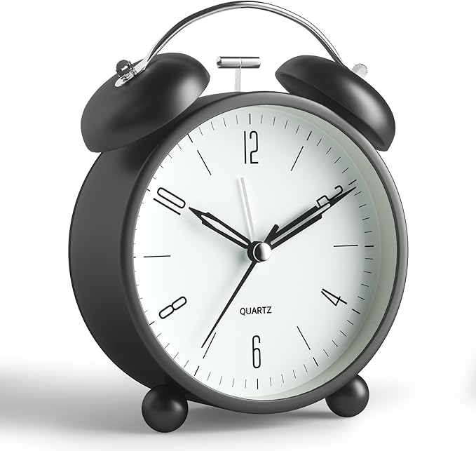 Twin Bell Loud Alarm Analog Alarm Clock, 4 inch Super Silent Non Ticking Small by JALL