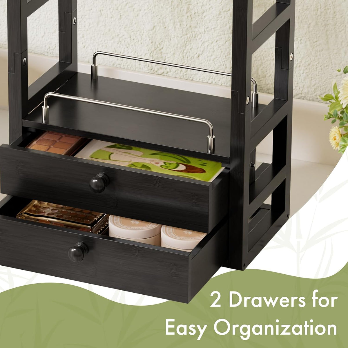 AmazerBath Bamboo Bathroom Counter Organizer, 2-Tier Makeup Organizer with 2 ...