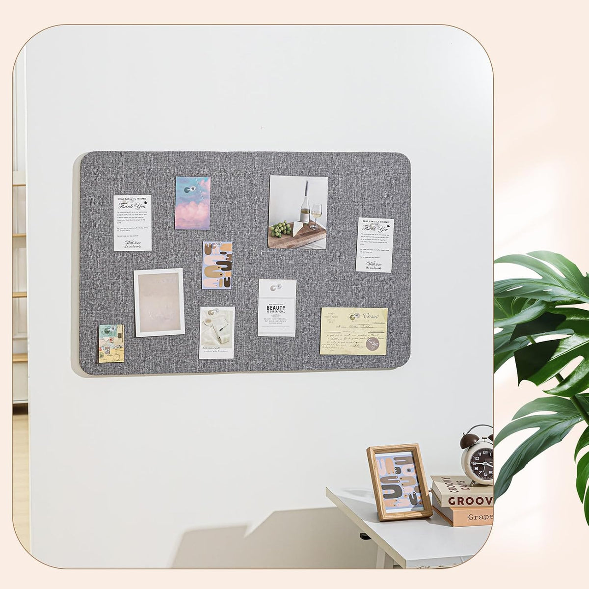 Hahafelt Linen Fabric Bulletin Board Pinboard, 36"x24", Grey