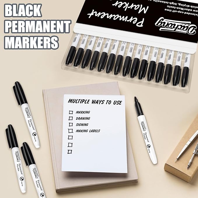 Duchong Black Permanent Markers, Quick Drying Marker, Waterproof, Works on - Image 3