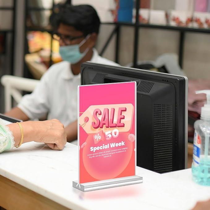 Acrylic Sign Holder 4x6, 15 Pack Clear Double Sided Menu Vertical Display Stand - Image 8
