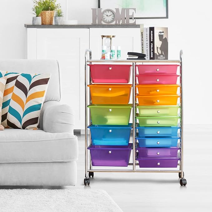 COSTWAY 15 Drawer Rolling Storage Cart, Utility Tools Paper Organizer on Wheels - Image 9