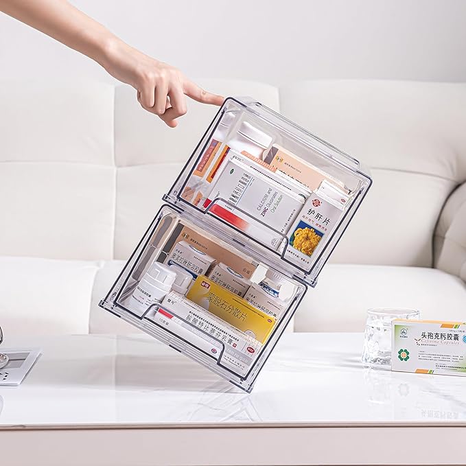 Sgoostood 2 Pack Stackable Organizer Drawers, Transparent Drawer in Home - Image 3