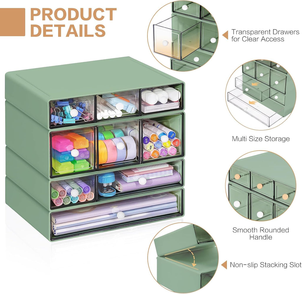 desk storage organizer with 9 drawers, 4 tiers, side view