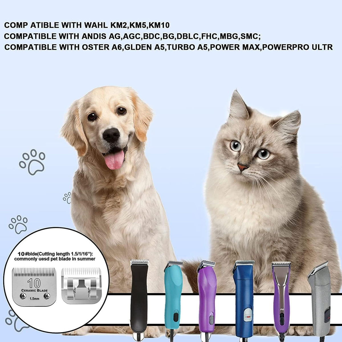 6Pack 10Blades Dog Grooming Blades Compatible with Andis Clipper