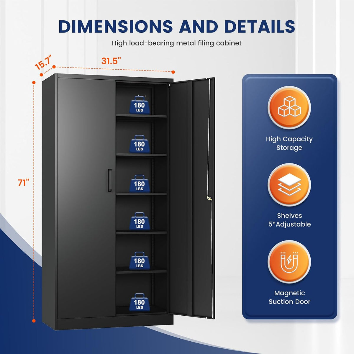 yizosh metal garage storage cabinet with 2 doors, close-up detail