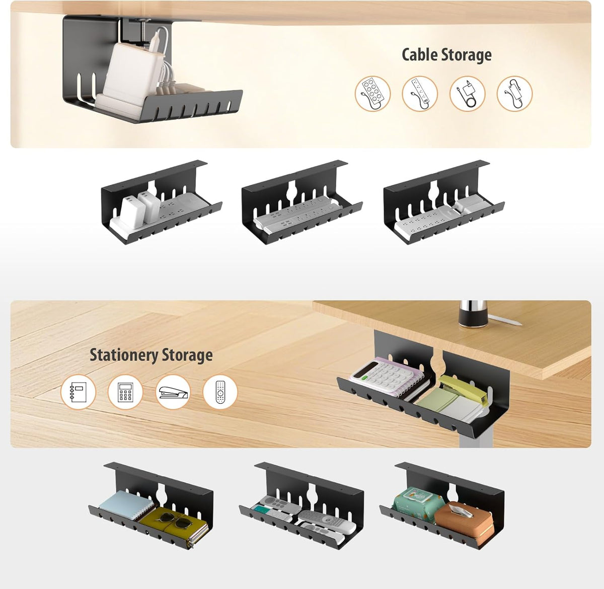 Syeeiex Under Desk Cable Management, Cord Management, Black, 17inch, 2 Set