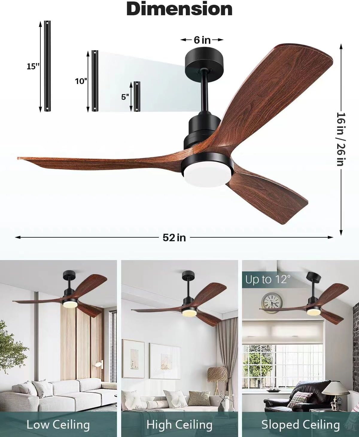 52 inch ceiling fans with lights and remote shown in use