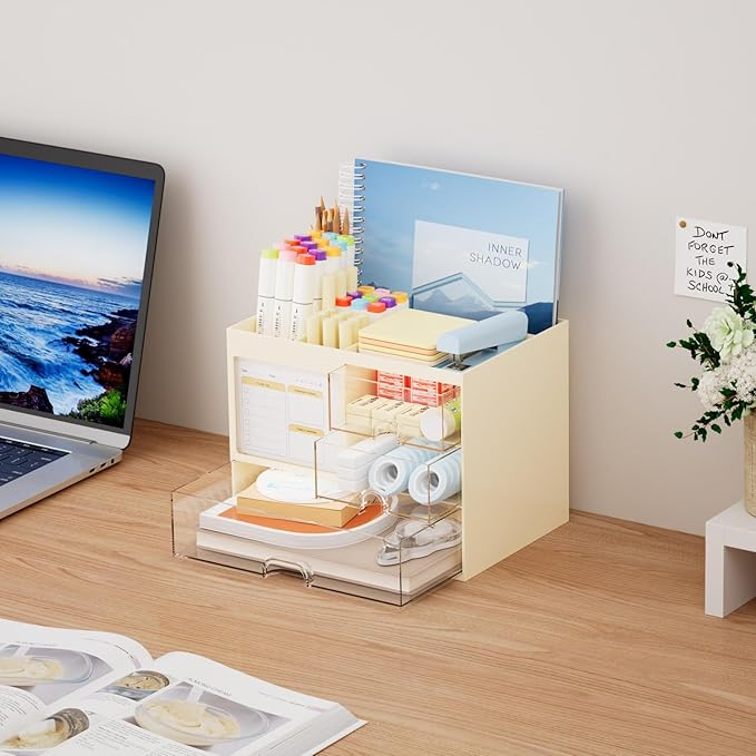 Marbrasse Desk Organizer with 3 Drawer, Desktop Organizer Storage - Image 4