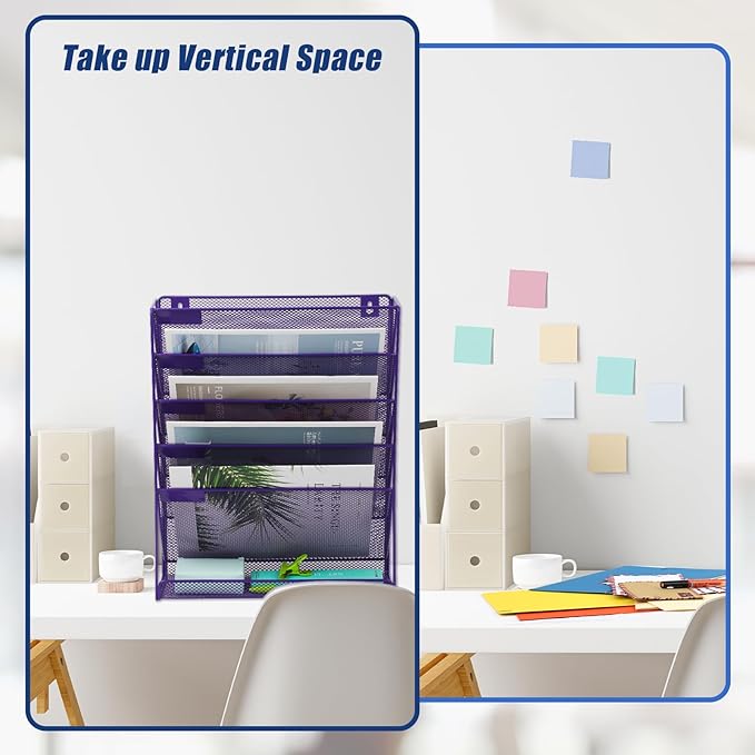 EASEPRES Desk File Organizer Mesh 6-Tier, Hanging Wall Mount Document - Image 2