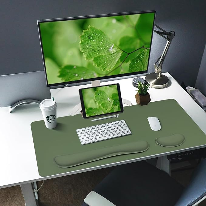 Bloss Keyboard Wrist Rest + Mouse Wrist Rest + Leather Desk Mat, Non-Slip Desk - Image 2
