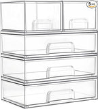 Vtopmart Clear Stackable Storage Drawers Set of 5, Plastic Organizer Bins by Vtopmart