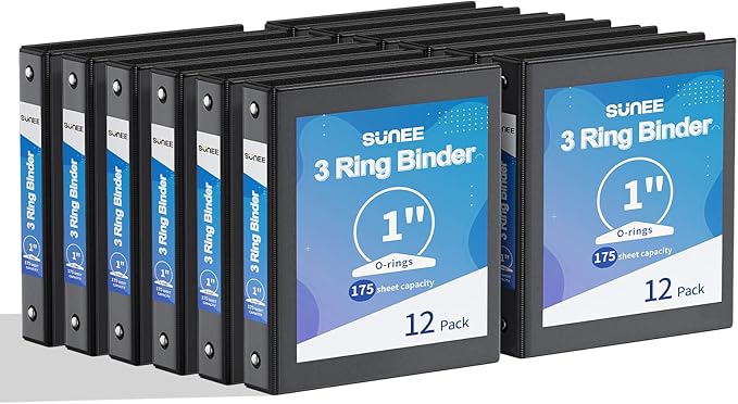 SUNEE 3 Ring Binders 1 Inch 12 Pack by SUNEE