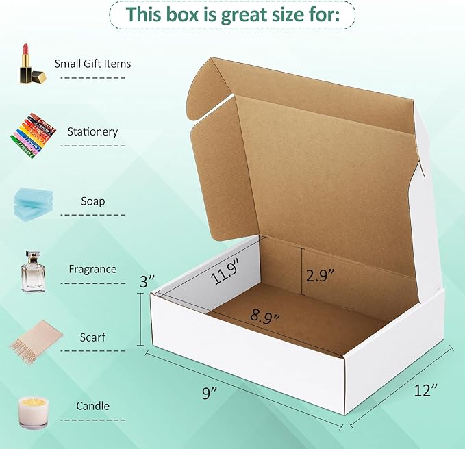 Eupako 12x9x3" White Shipping Boxes Corrugated Box Mailers 20 Pack Cardboard - Image 2
