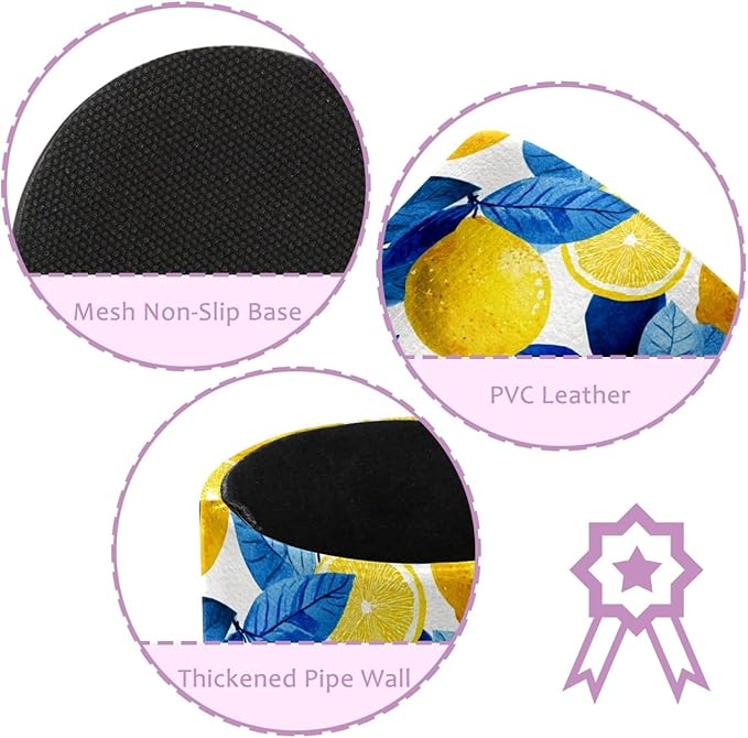 Leather Pen Holder for Desk Lemons Blue Leaves Pattern Pencil Cup Desktop - Image 2