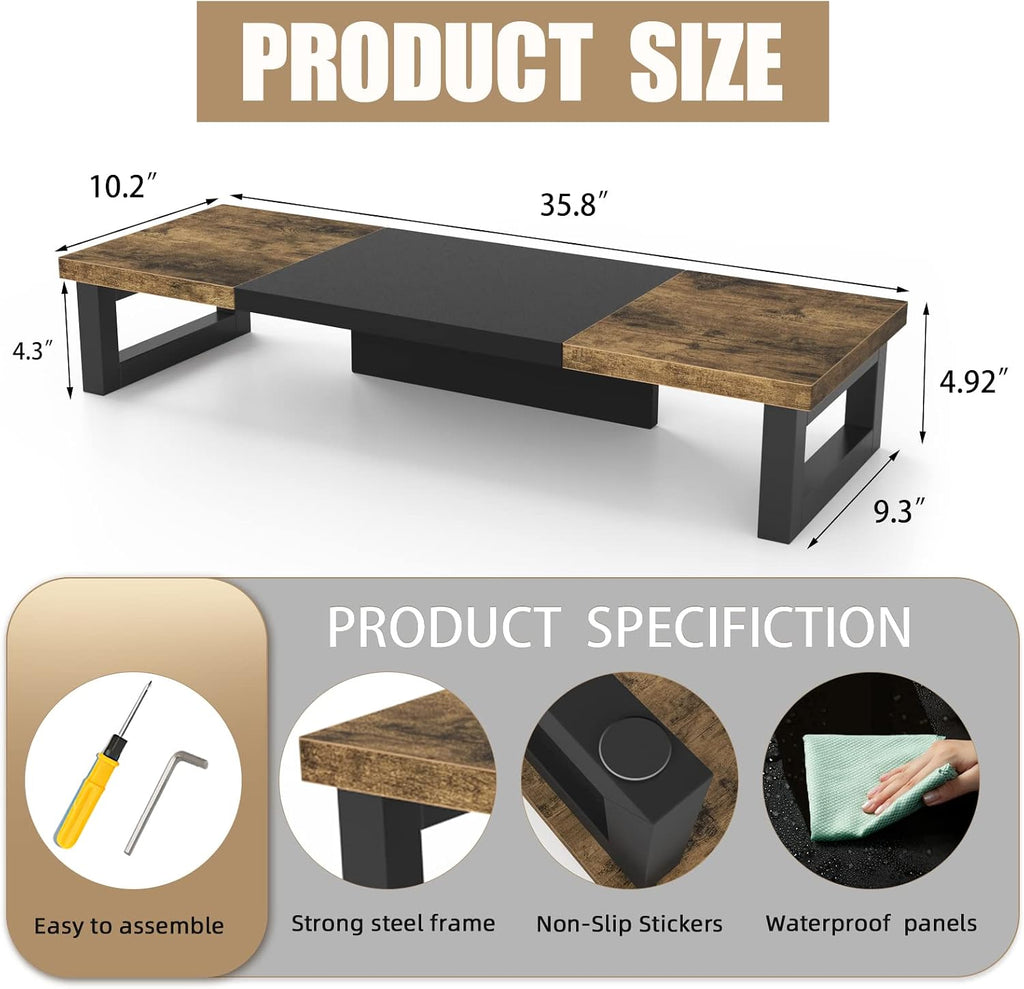 westree dual monitor stand riser, wood and steel, package contents