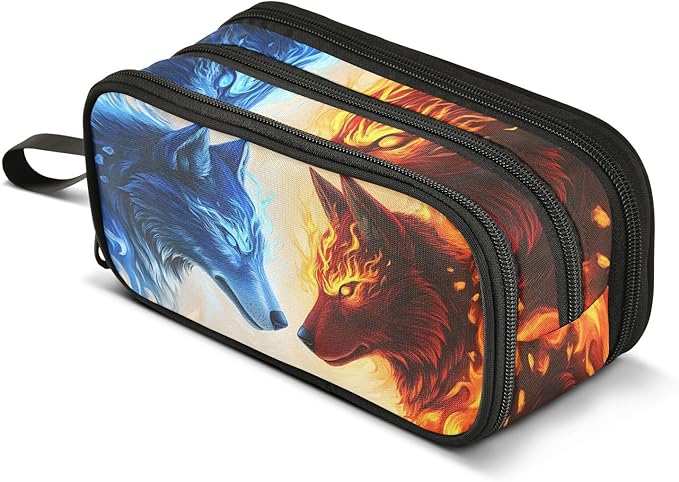 BOENLE Wolf Ice Blue Fire Pencil Case Box Boys Girls Large Pencil Pouch by BOENLE-WELCOMEYOURCOMING