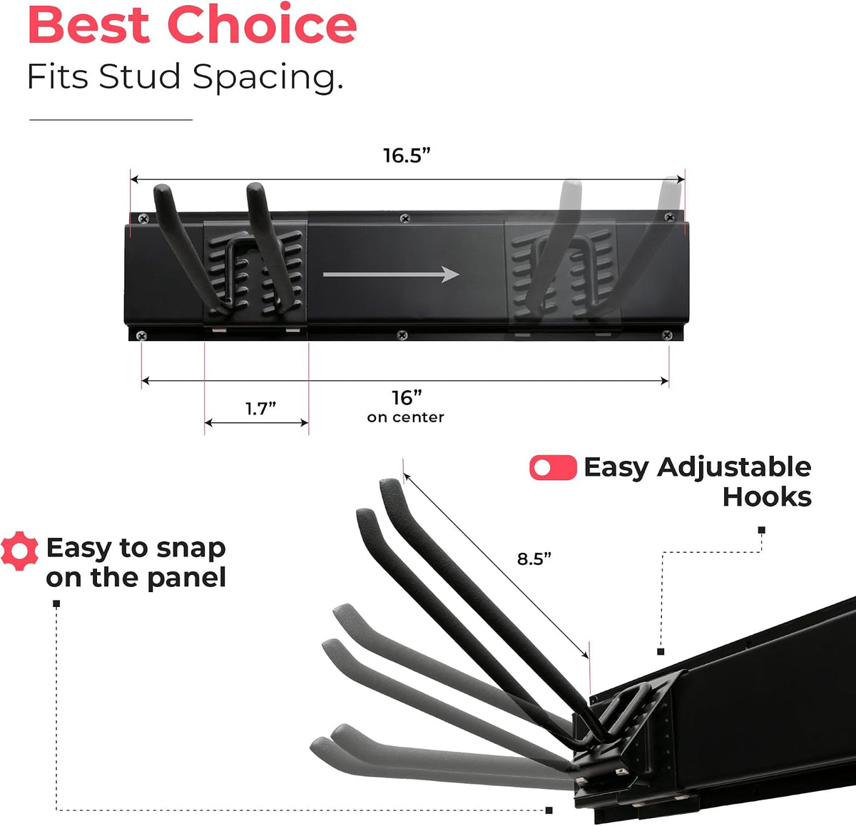 tidyme garage tool organizer wall mount, 48", 3, front angle view